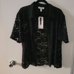 Nine West Black Lace Floral Blouse